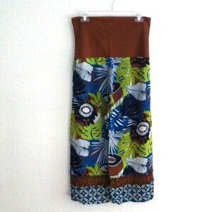 Blue/green/brown floral double layers capri pants, with embroidery, sequins/bead